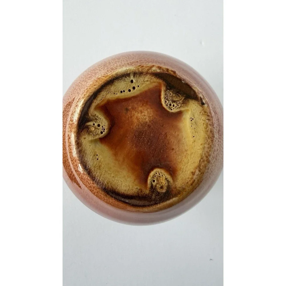 Handmade Earth Tone Glazed Pottery Vase 4 Inch Orange Brown Glossy Clay
